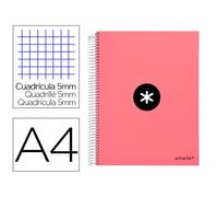 Cuaderno espiral liderpapel a4 micro antartik tapa forrada120h 100 gr cuadro 5mm 5 banda4 taladros color coral