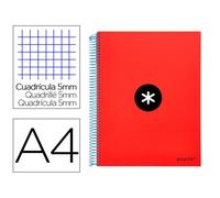 Cuaderno espiral liderpapel a4 micro antartik tapa forrada120h 100 gr cuadro 5mm 5 bandas 4 taladros color rojo - KD22