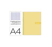 Cuaderno espiral liderpapel a4 micro crafty tapa forrada 120h 90gr cuadro 5mm 5 bandas 4 taladros color amarillo