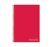 Cuaderno espiral liderpapel a4 micro jolly tapa forrada 140h 75 gr cuadro 5mm 5 bandas 4 taladros color rojo - BA50