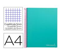 Cuaderno espiral liderpapel a4 micro jolly tapa forrada 140h 75 gr cuadro 5mm 5 bandas4 taladros color turquesa - BA97