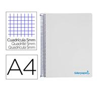 Cuaderno espiral liderpapel a4 micro wonder tapa plastico 120h 90 gr cuadro 5 mm 5 bandas 4 taladros color gris - BA87