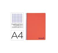 Cuaderno espiral liderpapel a4 micro wonder tapa plastico 120h 90 gr cuadro 5 mm 5 bandas 4 taladros color rojo