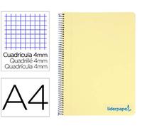 CUADERNO ESPIRAL LIDERPAPEL A4 WONDER TAPA PLASTICO 80H 90GR CUADRO 4MM CON MARGEN COLOR AMARILLO