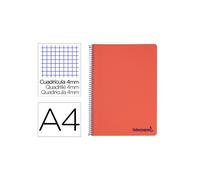 Cuaderno espiral liderpapel a4 wonder tapa plastico 80h 90gr cuadro 4mm con margen color rojo