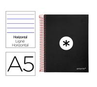 Cuaderno espiral liderpapel a5 micro antartik tapa forrada 120h 100 gr horizontal 5 bandas 6 taladros color negro