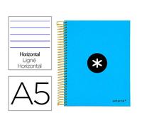Cuaderno espiral liderpapel a5 micro antartik tapa forrada 120h 100 gr horizontal 5 bandas 6 taladros color azul