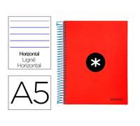 Cuaderno espiral liderpapel a5 micro antartik tapa forrada 120h 100 gr horizontal 5 bandas 6 taladros color rojo. - KD12
