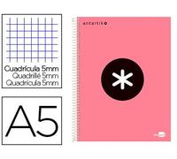 Cuaderno espiral liderpapel a5 micro antartik tapa forrada120h 100 gr cuadro 5 mm 5 band6 taladros color coral - KD89