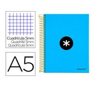 Cuaderno espiral liderpapel a5 micro antartik tapa forrada120h 100 gr cuadro 5mm 5 bandas 6 taladros color azul - KD31