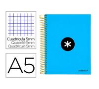Cuaderno espiral liderpapel a5 micro antartik tapa forrada120h 100 gr cuadro 5mm 5 bandas 6 taladros color azul - KD31