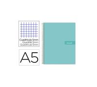 Cuaderno espiral liderpapel a5 micro crafty tapa forrada 120h 90 gr cuadro 5mm 5 bandas6 taladros color turquesa