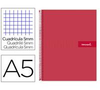 Cuaderno espiral liderpapel a5 micro crafty tapa forrada 120h 90 gr cuadro 5mm 5 bandas6 taladros color rojo - BJ09