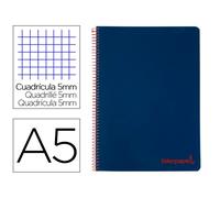 Cuaderno espiral liderpapel a5 micro wonder tapa plastico 120h 90g cuadro 5mm 5 bandas 6 taladros color azul marino - BJ68