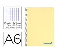 Cuaderno espiral liderpapel a6 micro wonder tapa plastico 120h 90 gr cuadro 5mm 4 bandas color amarillo - BD15