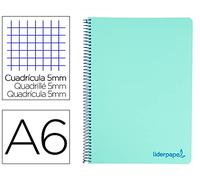 Cuaderno espiral liderpapel a6 micro wonder tapa plastico 120h 90 gr cuadro 5mm 4 bandas color verde - BD12