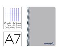 Cuaderno espiral liderpapel a7 micro wonder tapa plastico 100h 90 gr cuadro 5mm 4 bandas color gris - BG19