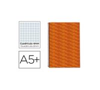 Cuaderno espiral liderpapel cuarto multilider tapa forrada 80h 80 gr cuadro 4mm con margen naranja