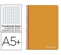 CUADERNO ESPIRAL LIDERPAPEL CUARTO WITTY TAPA DURA 80H 75GR CUADRO 4MM CON MARGEN COLOR NARANJA unidad