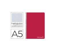 Cuaderno espiral liderpapel cuarto witty tapa dura 80h 75gr cuadro 4mm con margen color rojo