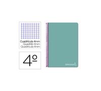 Cuaderno espiral liderpapel cuarto witty tapa dura 80h 75gr cuadro 4mm con margen color turquesa