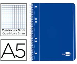 Cuaderno Espiral LIDERPAPEL Cubierta Azul 80H Cuadriculado
