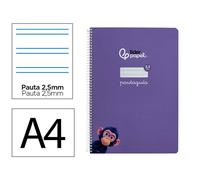 Cuaderno espiral liderpapel din a4 pautaguia tapa blanda 80h 75 gr cuadro pautado 2,5mm color lila - BF102