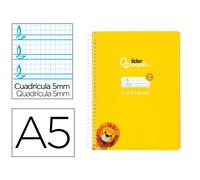 Cuaderno espiral liderpapel din a5 pautaguia tapa blanda 40h 75 gr cuadro pautado 5mm color amarillo - BC118