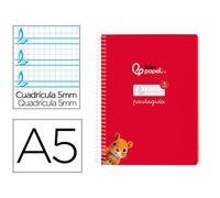 Cuaderno espiral liderpapel din a5 pautaguia tapa blanda 40h 75 gr cuadro pautado 5mm color rojo - BC122