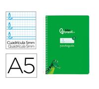 Cuaderno espiral liderpapel din a5 pautaguia tapa blanda 40h 75 gr cuadro pautado 5mm color verde - BC123