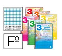 Cuaderno espiral liderpapel folio pautaguia tapa blanda 80h 75 gr cuadro pautado 3mm con margen colores surtidos - BF53