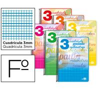 Cuaderno Folio Espiral 80 Hojas A Cuadros Rayado 3 mm 70g con Margen de Color