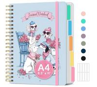Cuaderno grande a rayas en espiral para trabajar con separadores y pestañas, cuaderno de 5 asignaturas de tapa dura de 8.5 x 11 pulgadas, rayado universitario, 280 páginas, desfile de cachorros
