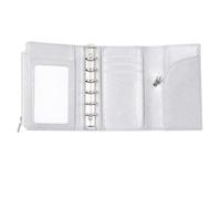 Cuaderno M5 Mini de 6 anillas de piel sintética plateada | Cuaderno M5 Mini de 6 anillas en piel sintética plateada con funda para tarjetas, ranuras interiores y bolsa con cremallera