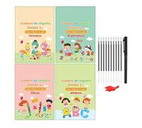Cuaderno Magico Caligrafia Español - 4 Piezas Cuadernos de escritura a mano en español para niños, Cuaderno para practicar la escritura en español, Cuaderno Reutilizable Borrable de Práctica