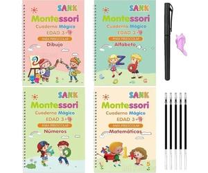 Cuaderno Montessori Árabe Inglés Francés Alemán De 4 Libros Cuaderno De Caligrafía Mágica Para Niños Cuadernos De Trabajo De Escritura A Mano Reutilizables Con Ranuras En Español 4 Libros Tal
