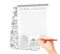 Cuaderno para colorear para adultos, diario floral encuadernado en espiral de 52 páginas, rastreador de objetivos y organizador para planificación diaria, proyectos de trabajo, reuniones y diario
