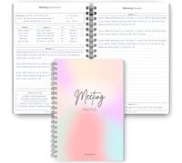 Cuaderno profesional para tomar notas de minutos de reuniones | Planifica, graba y rastrea acciones de todas tus reuniones importantes, A5 arcoíris pastel