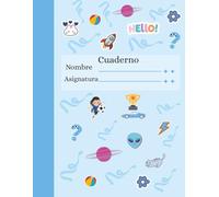 Cuaderno super divertido para niñas y niños Diseño con pegatinas, planetas y dibujos kawaii: Cuaderno de color azul con líneas uniformes 100 páginas, 8,5 x 11 pulgadas