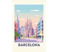 Cuaderno Vintage Barcelona.: Libreta de notas estilo póster de viaje retro en colores pastel mate. Tapa blanda, tamaño 5.5 x 8.5 in /140 × 216 mm | ... turísticos, estilo Art Deco - Vintage)