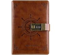 Cuaderno vintage de cuero sintético con contraseña, diario secreto retro candado, libro cerradura y código, clásico blocs notas escritura combinación(Brown)