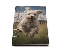 Cuaderno White Dog in The Field, cuaderno de hojas sueltas de piel sintética A5 con 90 hojas, carpeta recargable para escribir, tomar notas, diario