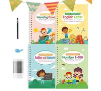 Cuadernos de Escritura Mágica - 4 Libretas de Caligrafía Inglesa para Niños 3-8 Años, Entrenamiento de Control del Lápiz, Práctica Temprana de Escritura, Letras, Números y Dibujo