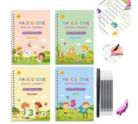 Cuadernos De Escritura, Mágicos Para Practicar, Escritura A Mano, Trazado Letras Y Números Con Ranuras, Bolígrafo Mágico Practicar Números, Reutilizables(English-1SET,Five pens)