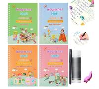 Cuadernos De Escritura, Mágicos Para Practicar, Escritura A Mano, Trazado Letras Y Números Con Ranuras, Bolígrafo Mágico Practicar Números, Reutilizables(German-1SET,Five pens)
