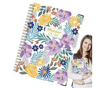 Cuadernos de Trabajo | Cuaderno en espiral, A5 Planificador Diario Con Patrón Floral Espiral Inglés Julio 2025 A junio de 2026 Para Diario Dibujo Notas de Trabajo