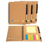 Cuadernos en Espiral Kraft Papel con Bolígrafo y Notas Adhesivas y Marcadores de Página de Índice de Colores para Oficina Trabajo, Hogar o Vacaciones Paquete de 4