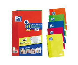 Cuadernos Espiral OXFORD Classic Write&Erase, Folio 80H Tapa Dura Cuadros 4 mm. Pack 4+1 Colores Vivos