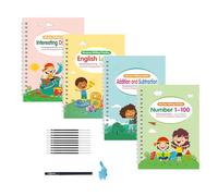 Cuadernos mágicos para niños - Juego de cuadernos de ejercicios para caligrafía con surcos, dibujo de letras y números, de escritura reutilizables para desarrollar habilidades de escritura tempranas,