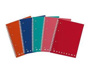 Cuadernos Pigna encuadernados en espiral Monocromo, interior 5M, cuadrículas de 5 mm, 4 agujeros y microperforaciones, papel de 80 g, tamaño A5 16x20,5 cm 5